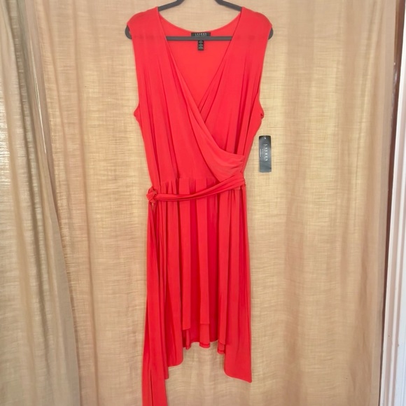 Lauren Ralph 2X Orange Dress Sleeveless Crossover Tie - Picture 2 of 5